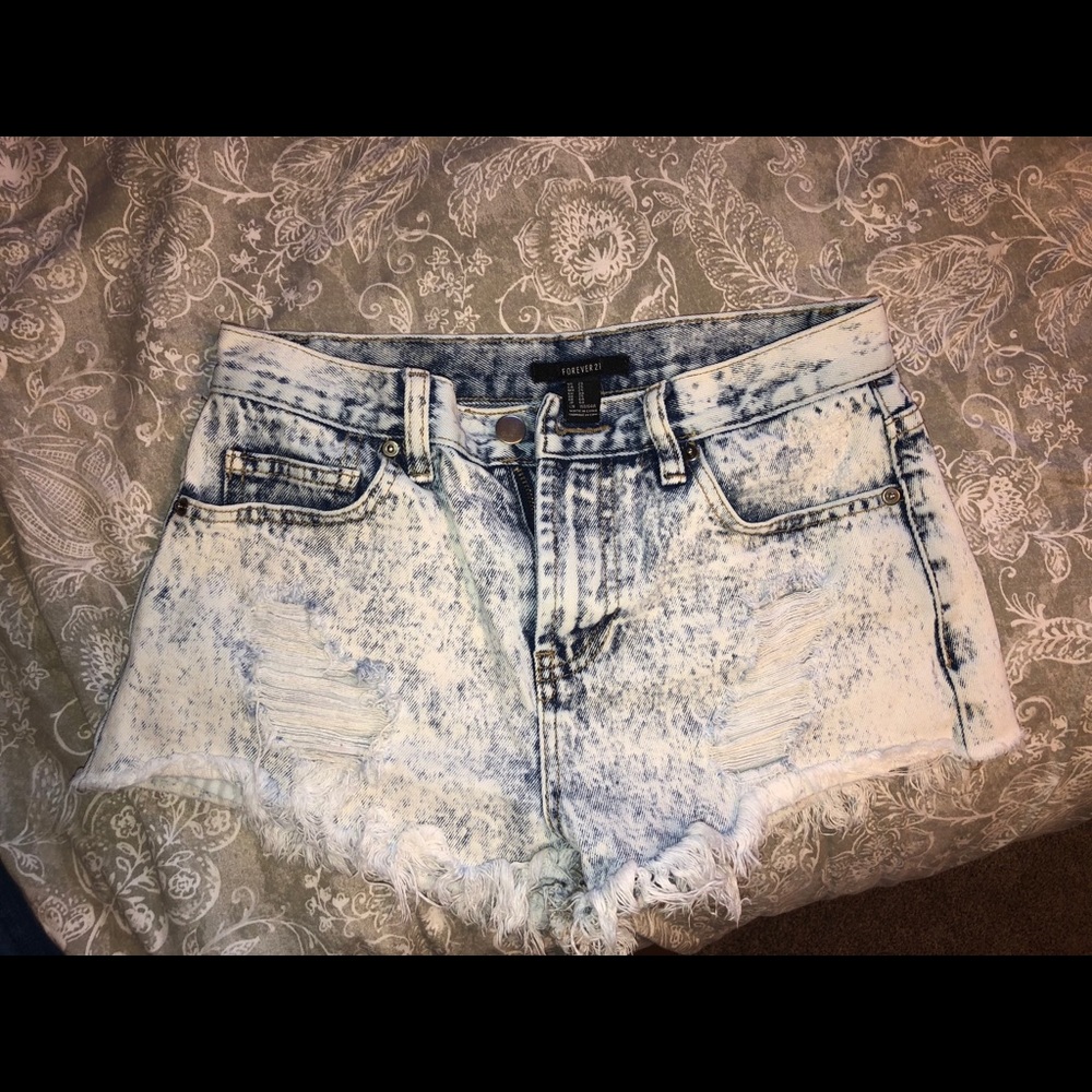 Acid wash denim shorts